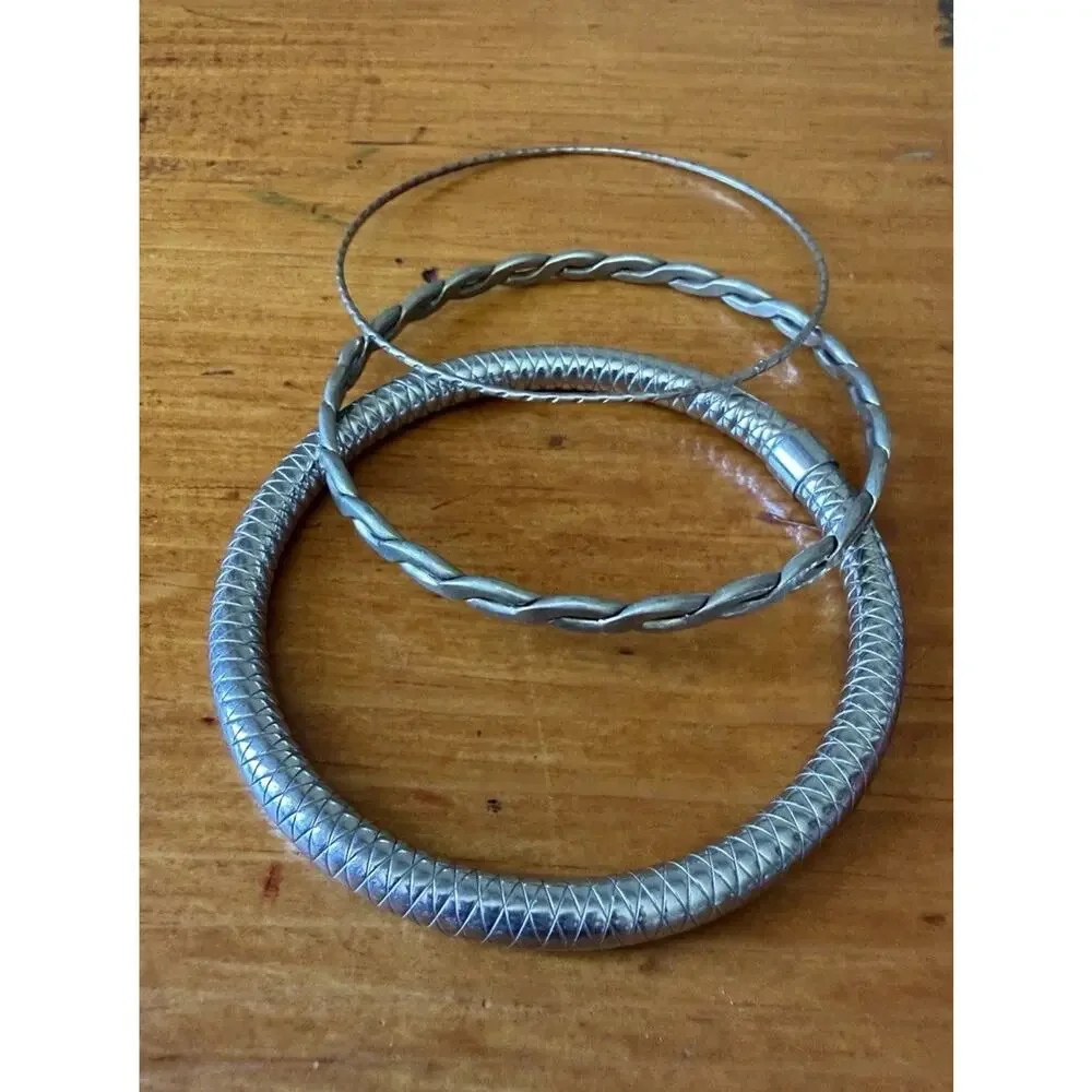 Silver Tone Bracelet Bundle Modern Cuff Cable Stretch Bangle Layering Lot
